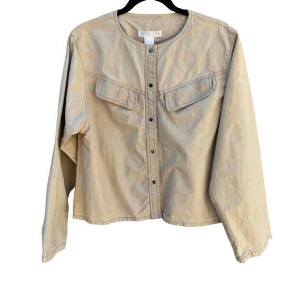 Pseudonyms Vintage Womens Long-Sleeve Snap Closure Beige Flap Pockets Jacket L - Picture 1 of 11